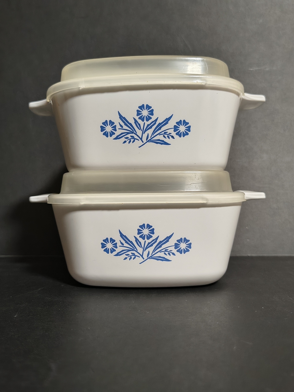 2 Vintage Corning Ware Cornflower Blue Casserole Dish P-43-B 700 ml with Lids